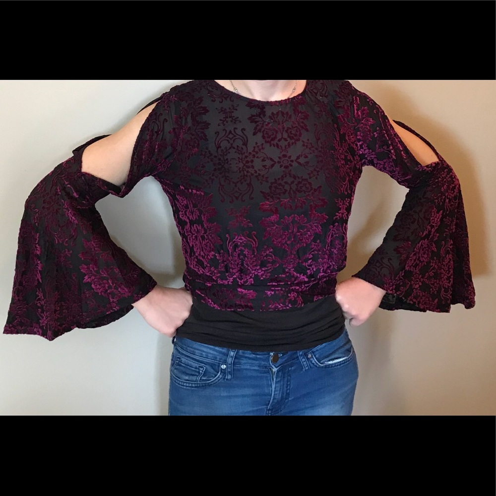 Adam Levine Gothic Bellsleeve Sheer Blouse